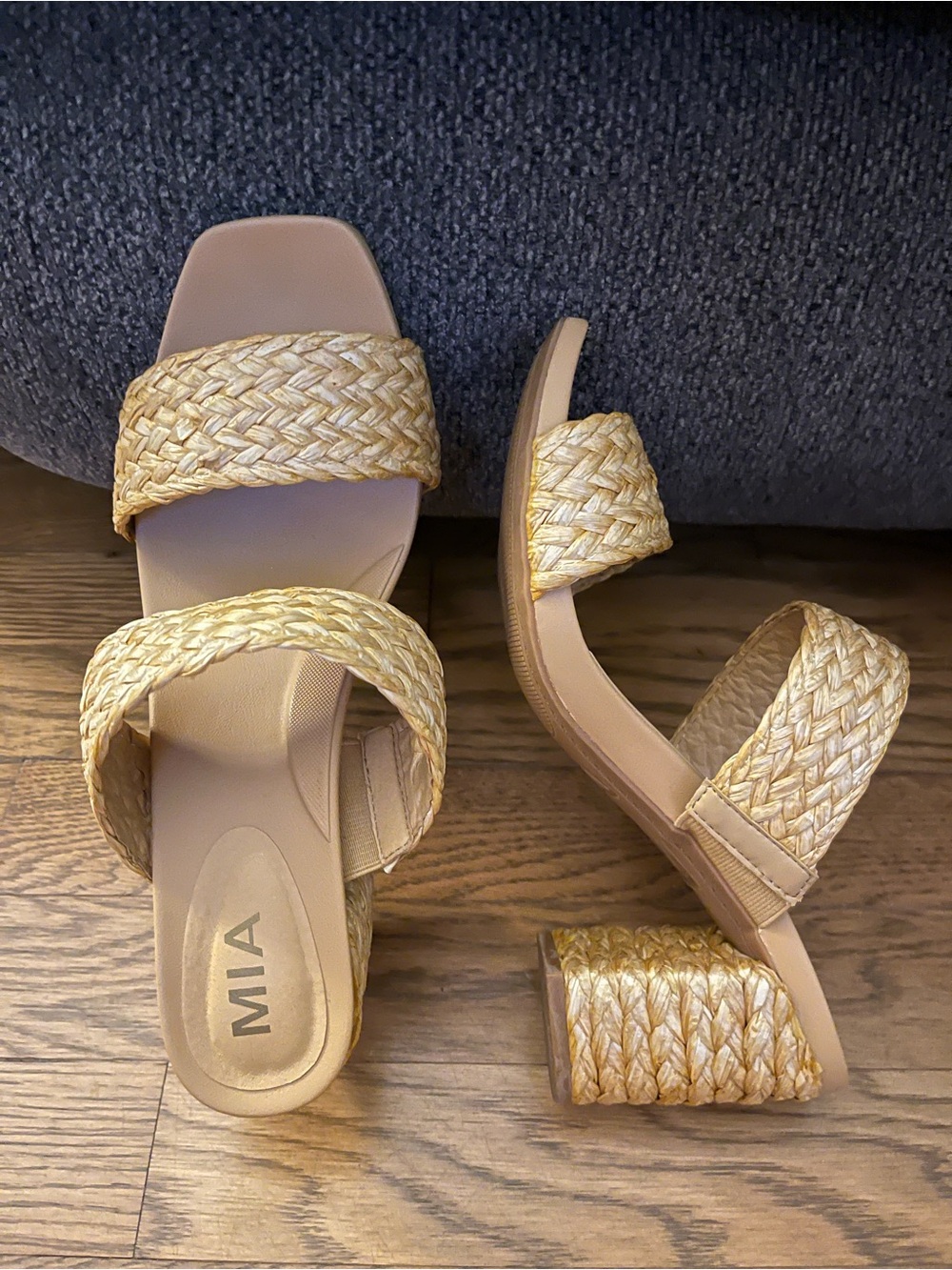 MIA Braided Natural Tan Slide Heels